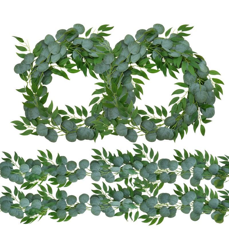 Trimgrace 4 Pack Artificial Eucalyptus Garland with Willow Leaves Each 6.5 Feet Fake Greenery Garland Vine for Table Runner Centerpiece Stairs DIY Garlands Decor - Image 1
